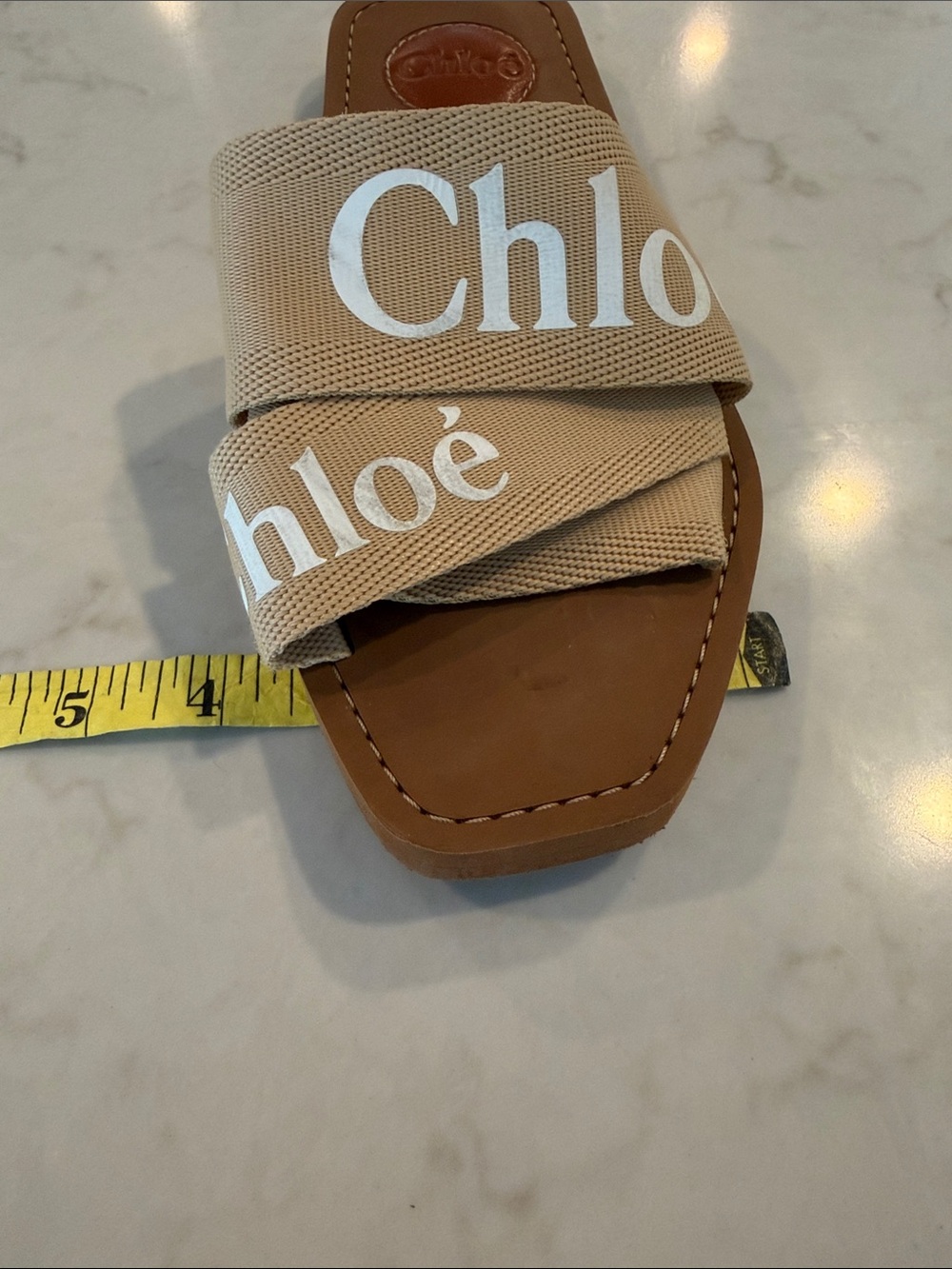Chloé Beige Logo Slide Sandals - Picture 8 of 9
